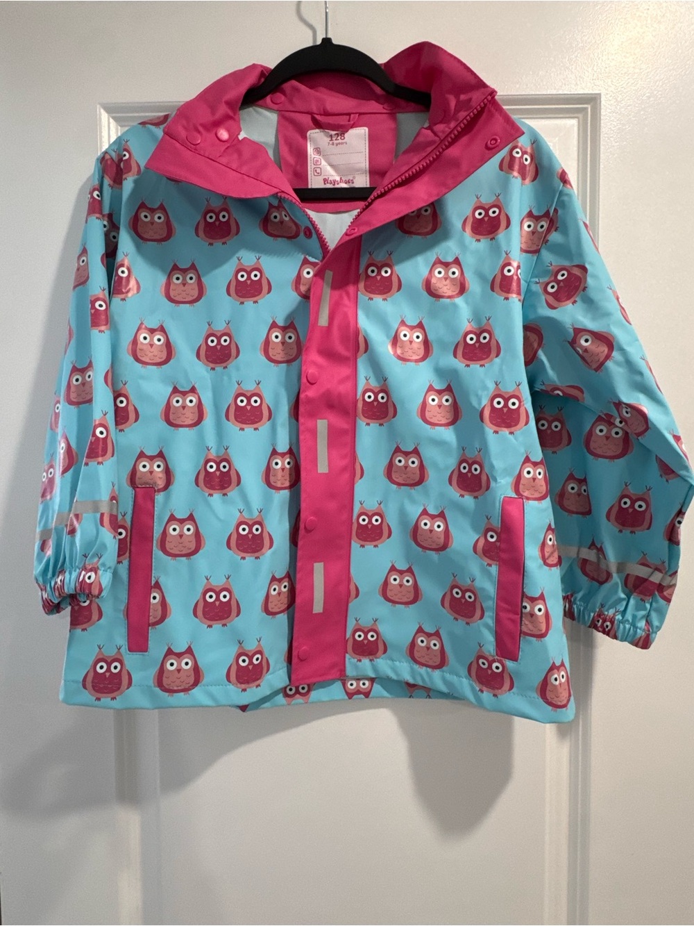 Girls' Aqua & Pink Owl-Print Raincoat by